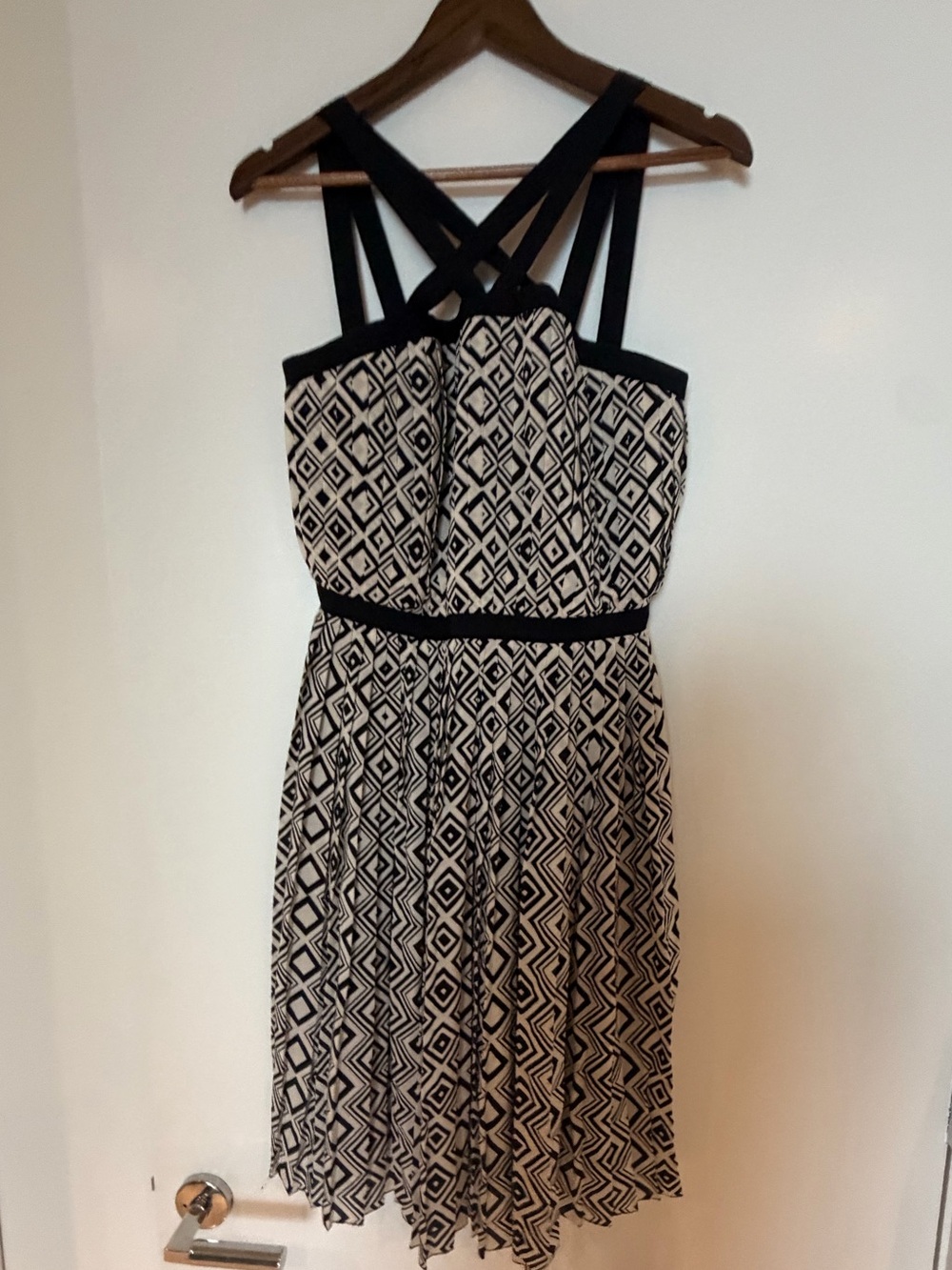 MARTIN GRANT Black and Cream Geometric One-Shoulder Strap Dress